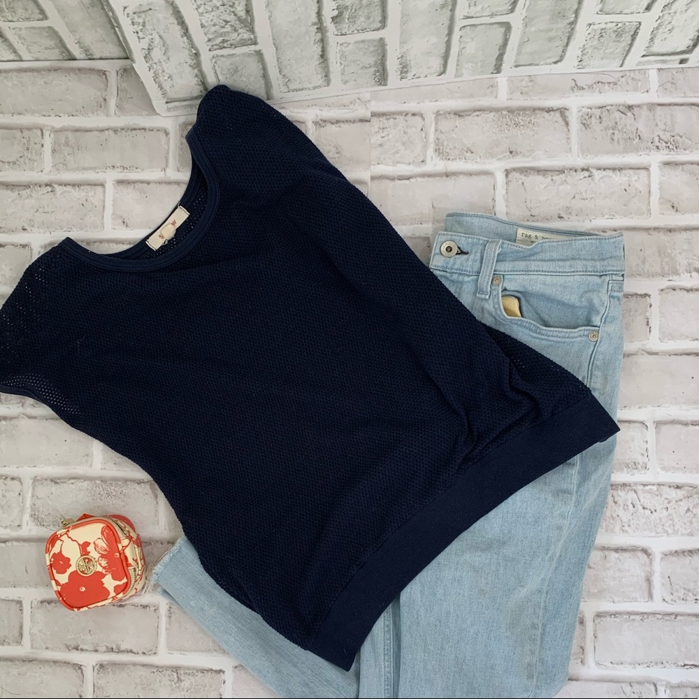 SOLOW Navy mesh cotton blend  top